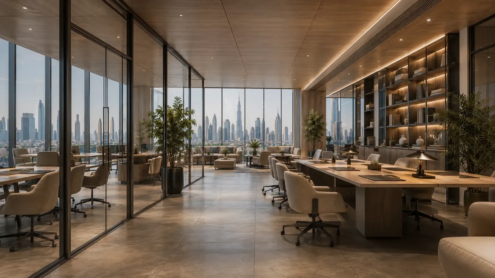 Completed office workplace with contemporary furniture